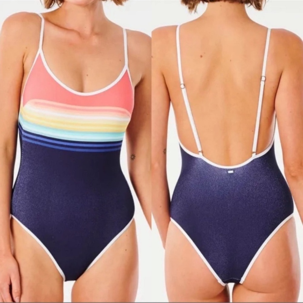 Rip Curl Navy Rainbow Stripe One-Piece Swimsuit